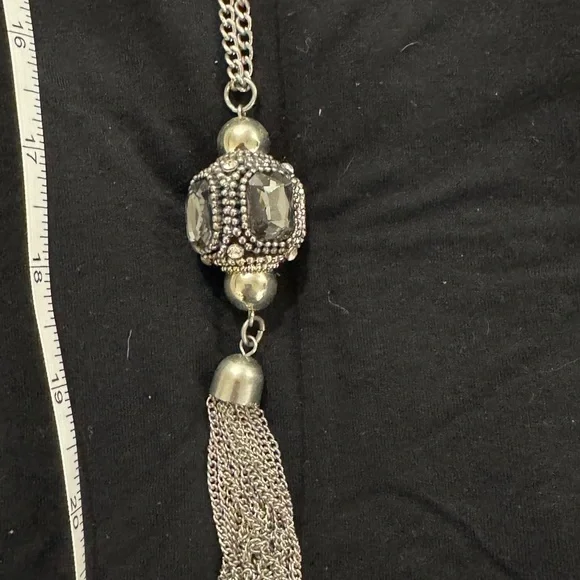 Vintage-Style Long Statement Necklace with Crystal Bead & Tassel - Picture 2 of 6
